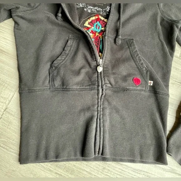 Vintage Y2K SET ‘Twisted Heart’ ♥️ Embroidered Hoodie & Flare Lounge Pants, Med - Picture 8 of 12